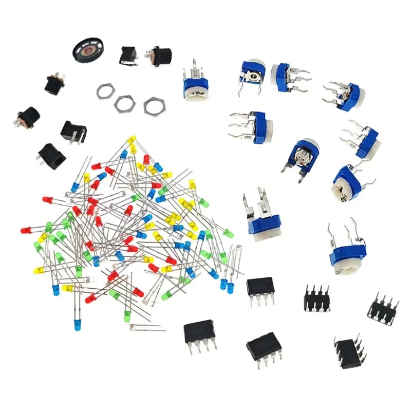 1900pcs Mega Electronic Component Kit including Assortment + Capacitors + PCB +opamp+ Resistors + LED + Transistors + DC Jacks