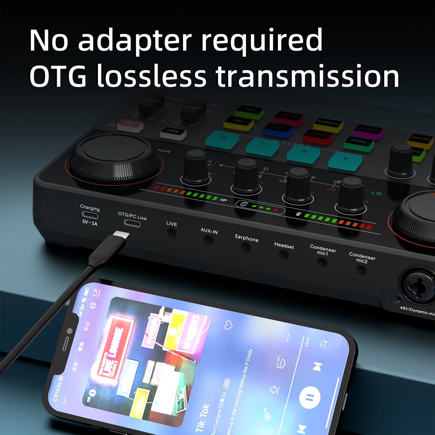 12 Electronic Tone Sound Card Audio 48V Power Supply for Live Streaming Recording Interface Podcast Studio For Youtube PC\Phone