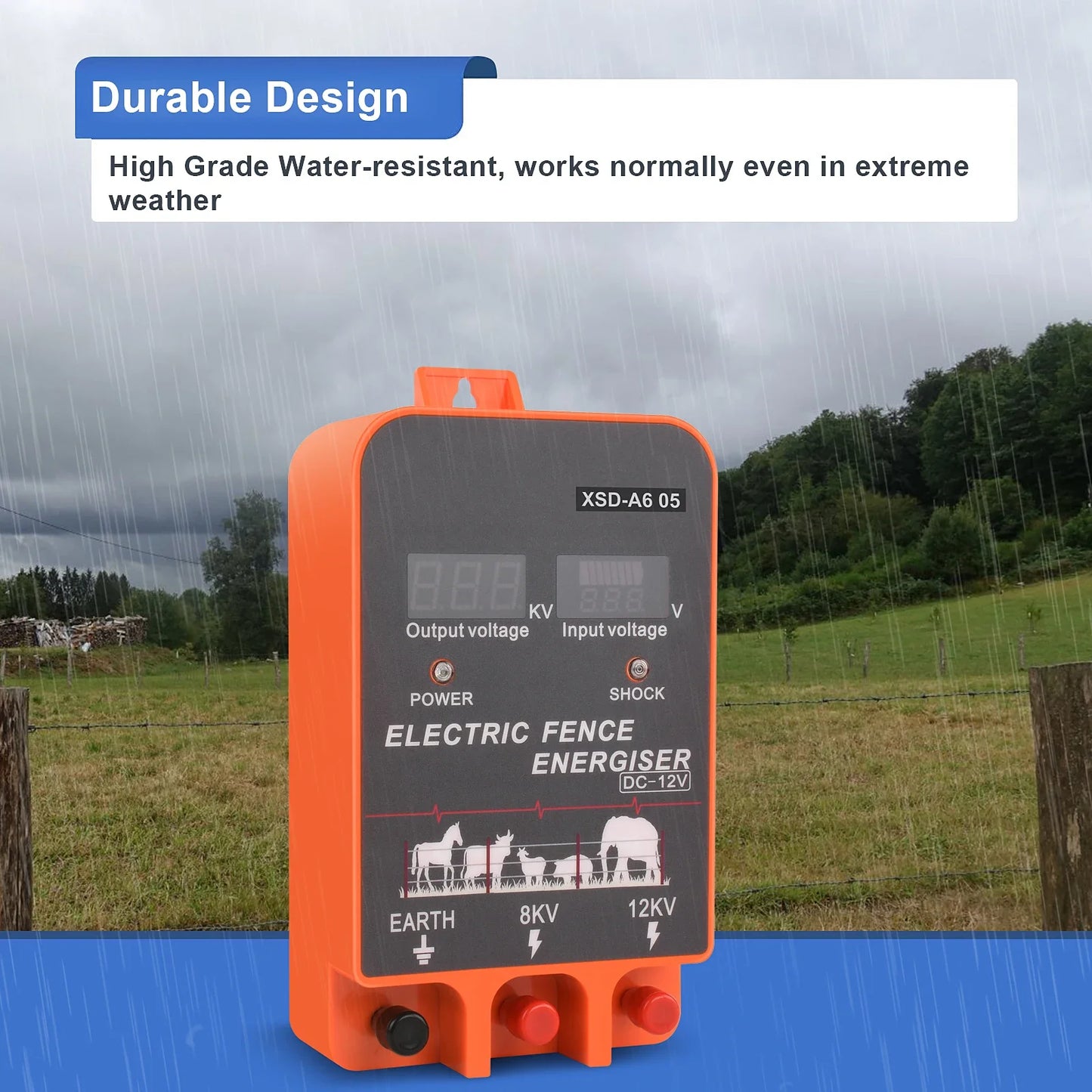 5-10KM Electric Fence Energizer 2.5 Joule With LCD Display 12V Energizer Controller for Farm Livestock Cows Cattle Horse