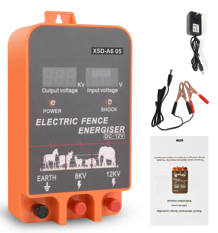 5-10KM Electric Fence Energizer 2.5 Joule With LCD Display 12V Energizer Controller for Farm Livestock Cows Cattle Horse