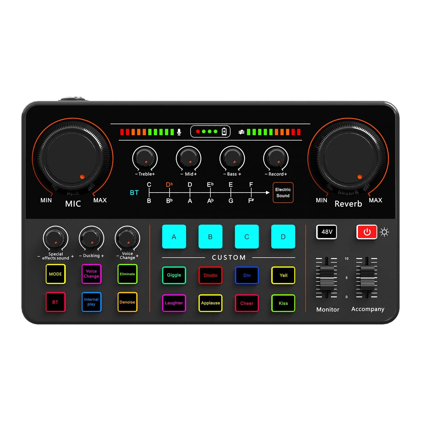 12 Electronic Tone Sound Card Audio 48V Power Supply for Live Streaming Recording Interface Podcast Studio For Youtube PC\Phone