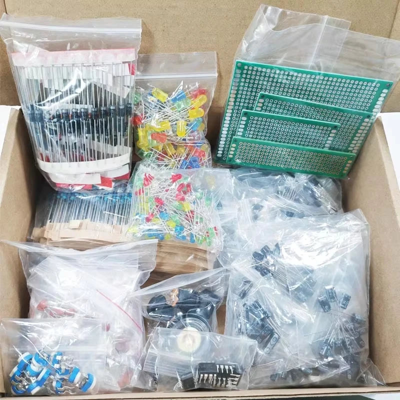 1900pcs Mega Electronic Component Kit including Assortment + Capacitors + PCB +opamp+ Resistors + LED + Transistors + DC Jacks