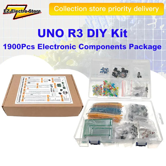 1900pcs Mega Electronic Component Kit including Assortment + Capacitors + PCB +opamp+ Resistors + LED + Transistors + DC Jacks