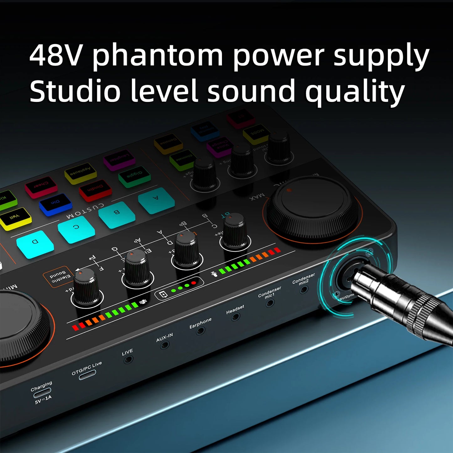 12 Electronic Tone Sound Card Audio 48V Power Supply for Live Streaming Recording Interface Podcast Studio For Youtube PC\Phone