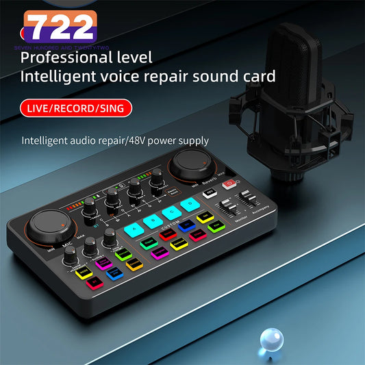 12 Electronic Tone Sound Card Audio 48V Power Supply for Live Streaming Recording Interface Podcast Studio For Youtube PC\Phone